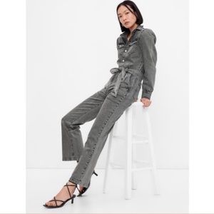 Denim puff sleeve jumpsuit